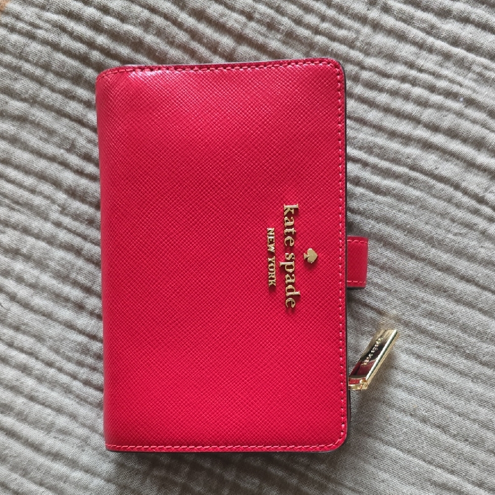 Kate Spade Vibrant Red Wallet with Gold Accents